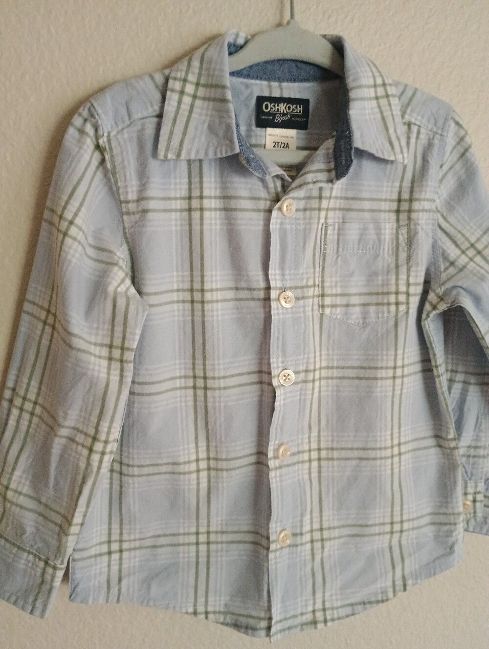 4/$15 Blue Green Plaid Button Down, 2T